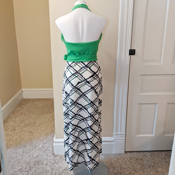 Vintage Flutterbye green and white halter dress - Picture 3 of 8